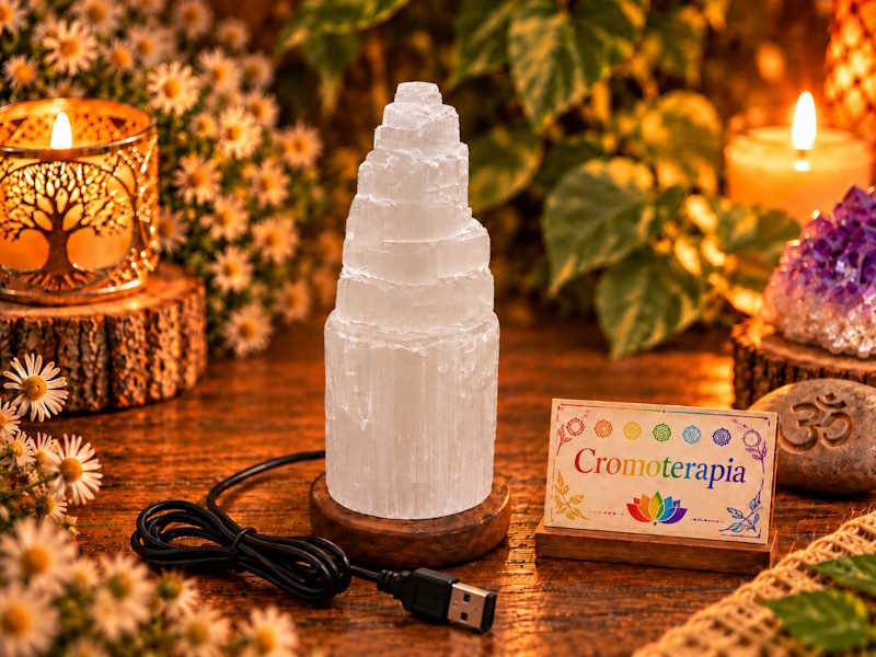 Lámpara selenita usb 15 cm cromoterapia